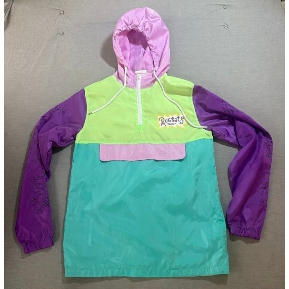 Nickelodeon Rugrats Reptar Windbreaker Jacket Mens Small Colorblock Lightweight.